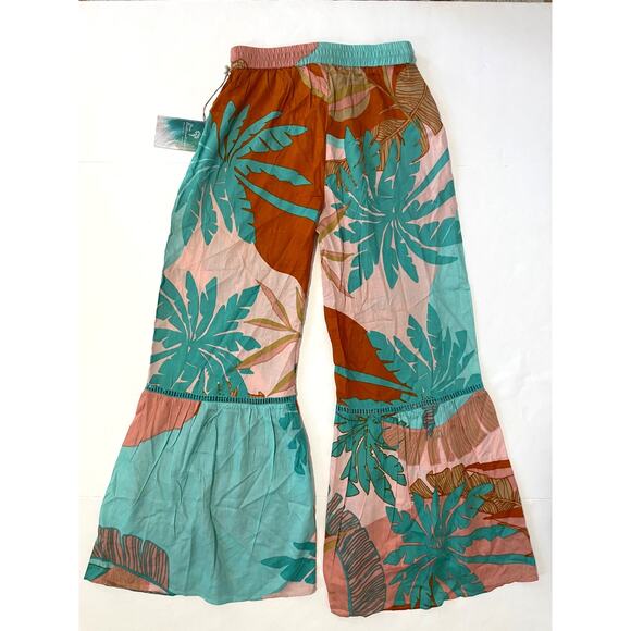 True Destinations Women Resort Flare Wide Leg Pant Coverup S Tropical Beach Boho - Picture 2 of 13